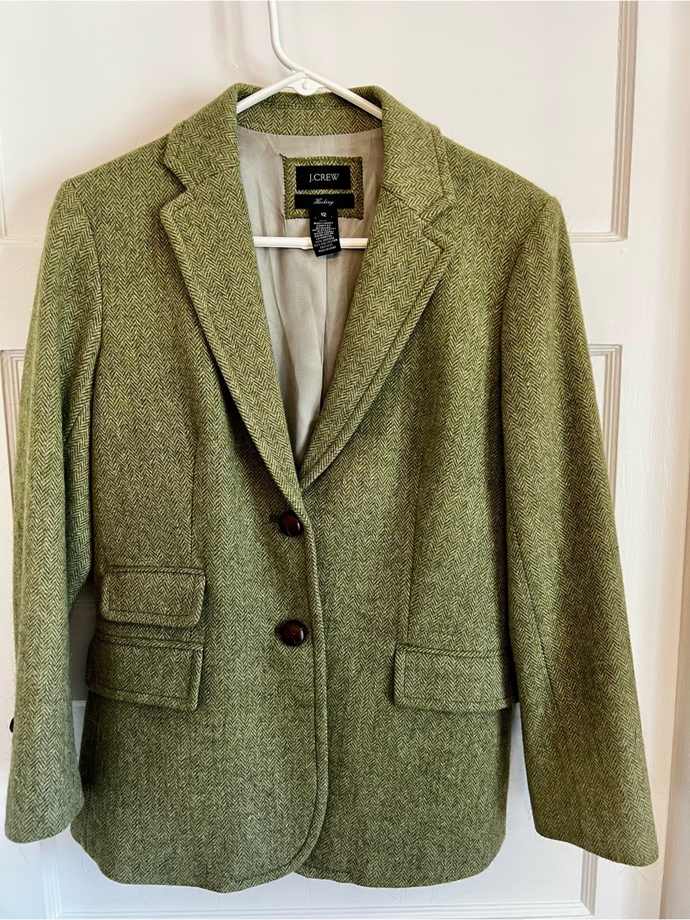 J. Crew Olive Green Herringbone Wool Blend Blazer